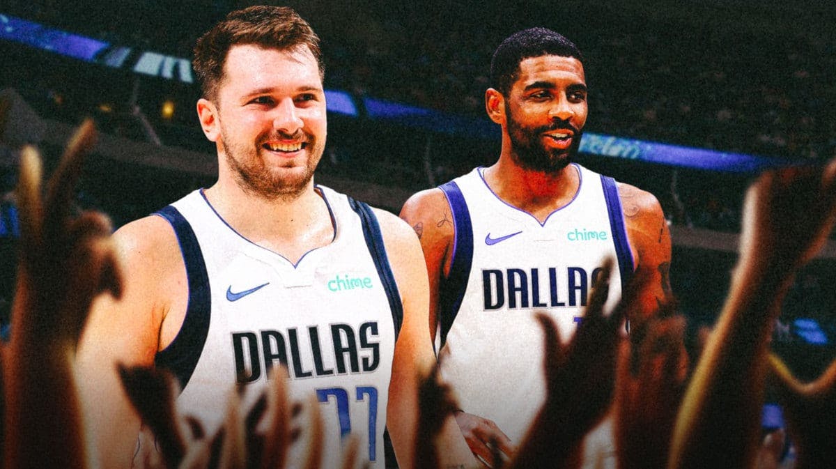 Mavs' Luka Doncic laughing, Kyrie Irving laughing after winning vs Zion Williamson Pelicans.