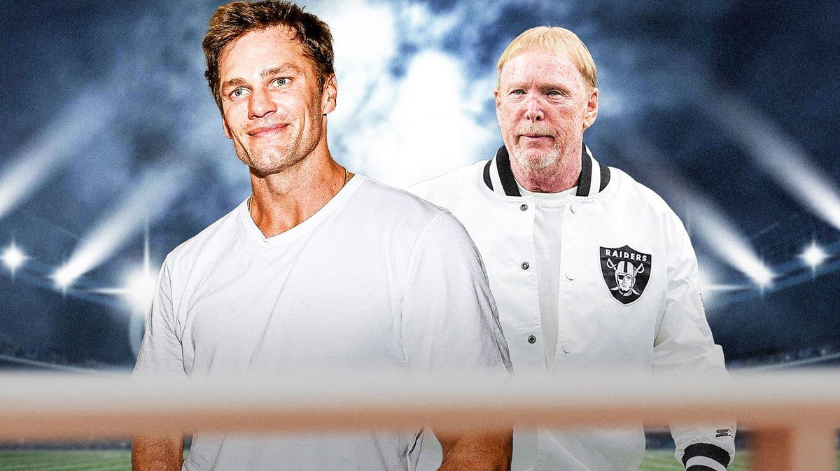 Tom Brady and Raiders owner Mark Davis (Please use image of Brady in neutral clothes, nothing from New England Patriots or Tampa Bay Buccaneers in other words)