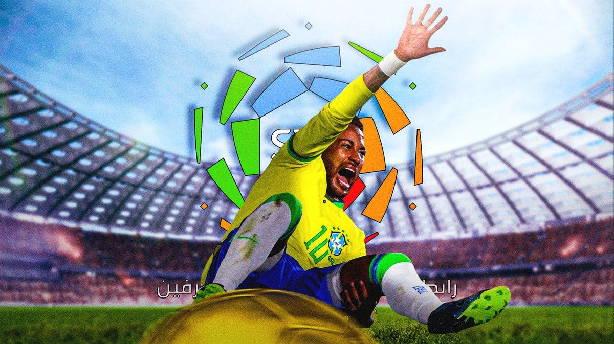 Neymar injured in front of the Saudi Pro League logo