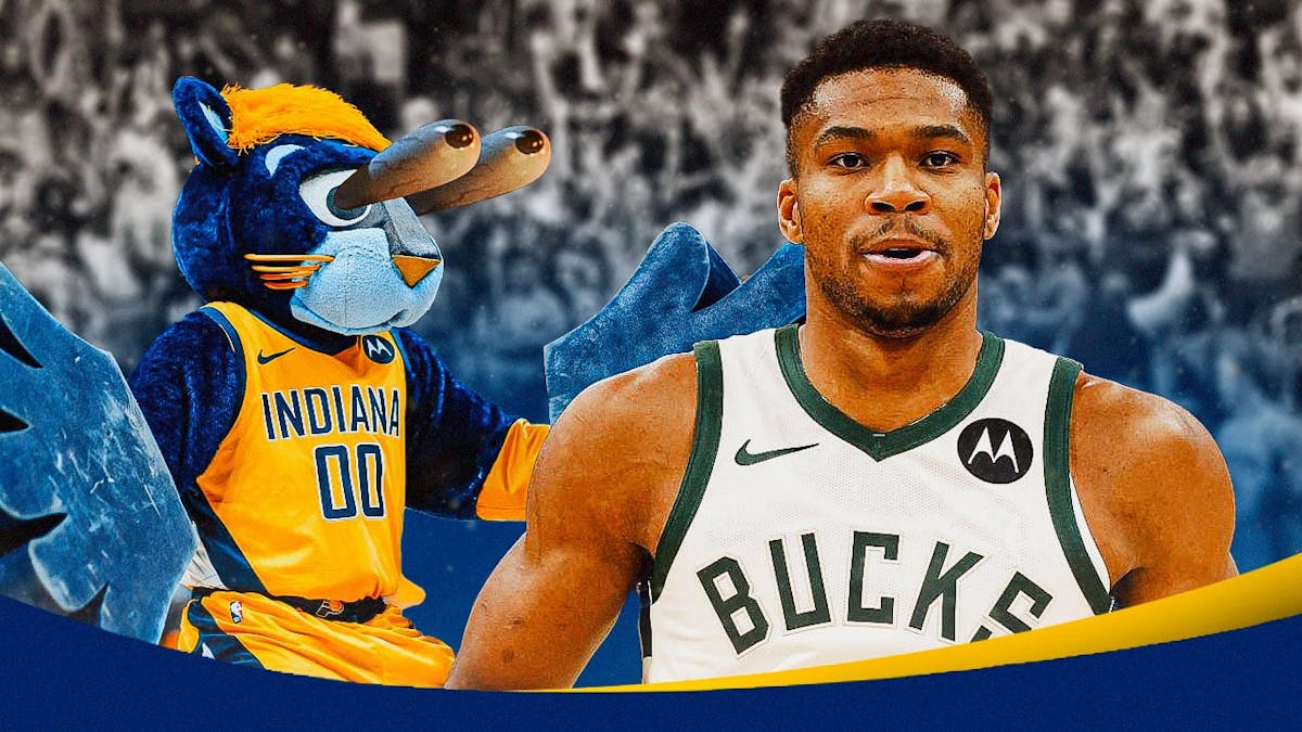 Indiana Pacers mascot Boomer and Giannis Antetokounmpo