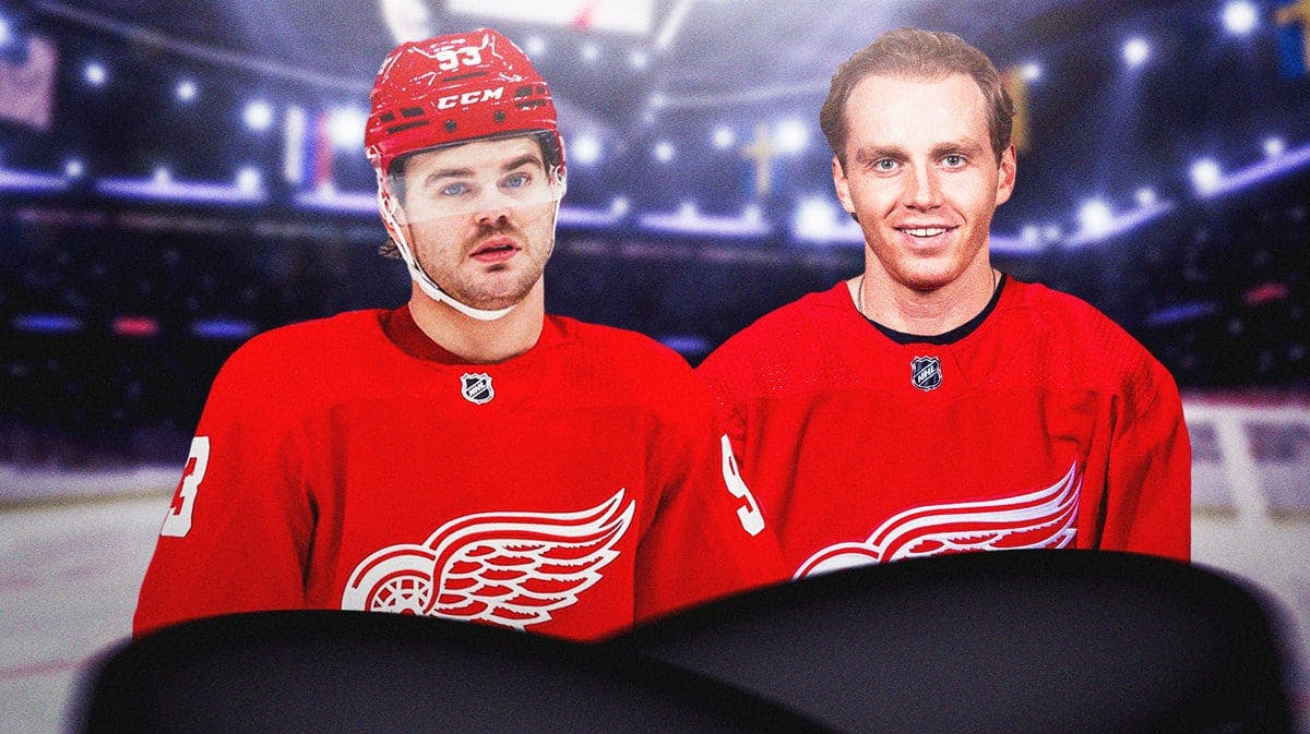 Patrick Kane and Alex DeBrincat in Detroit Red Wings jerseys NHL