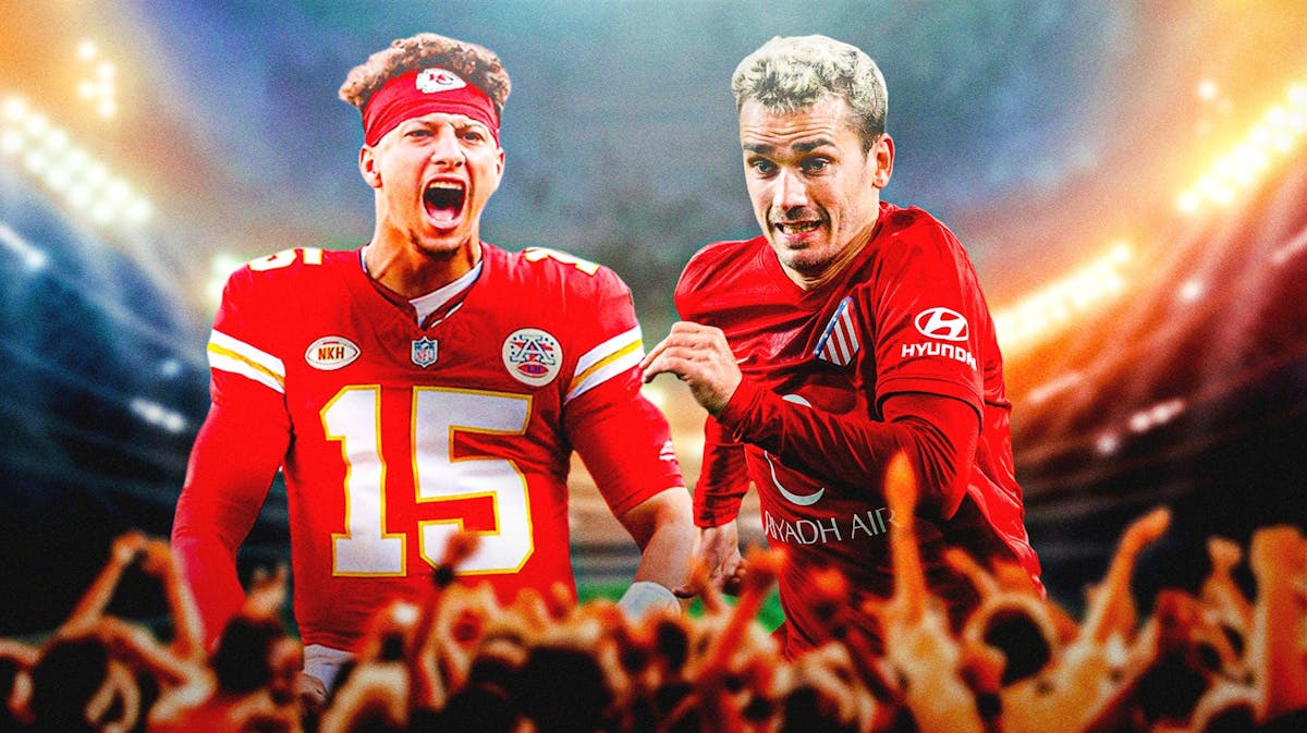Patrick Mahomes on the left and Antoine Griezmann on the right.