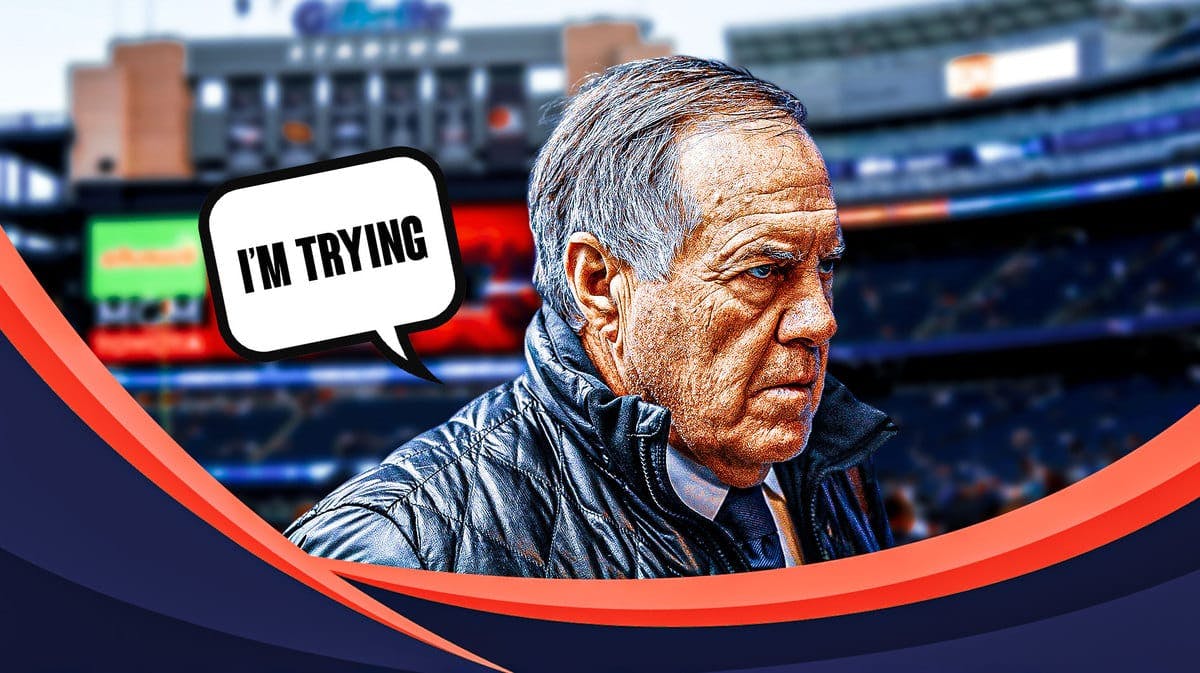 New England Patriots coach Bill Belichick and speech bubble “I’m Trying”