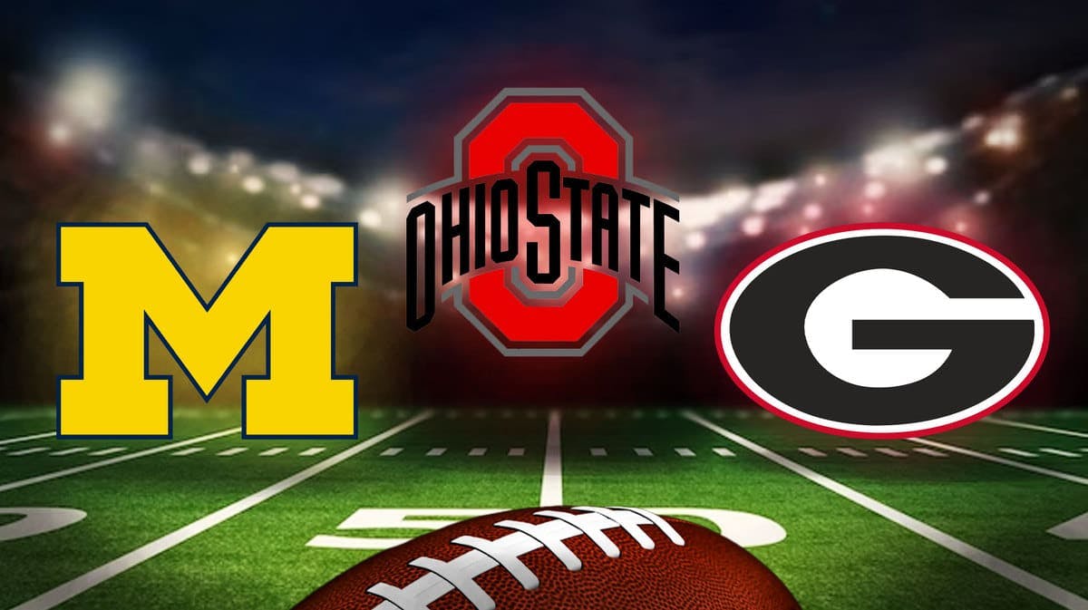 Michigan, Ohio State and Georgia football logos for College Football Playoff rankings