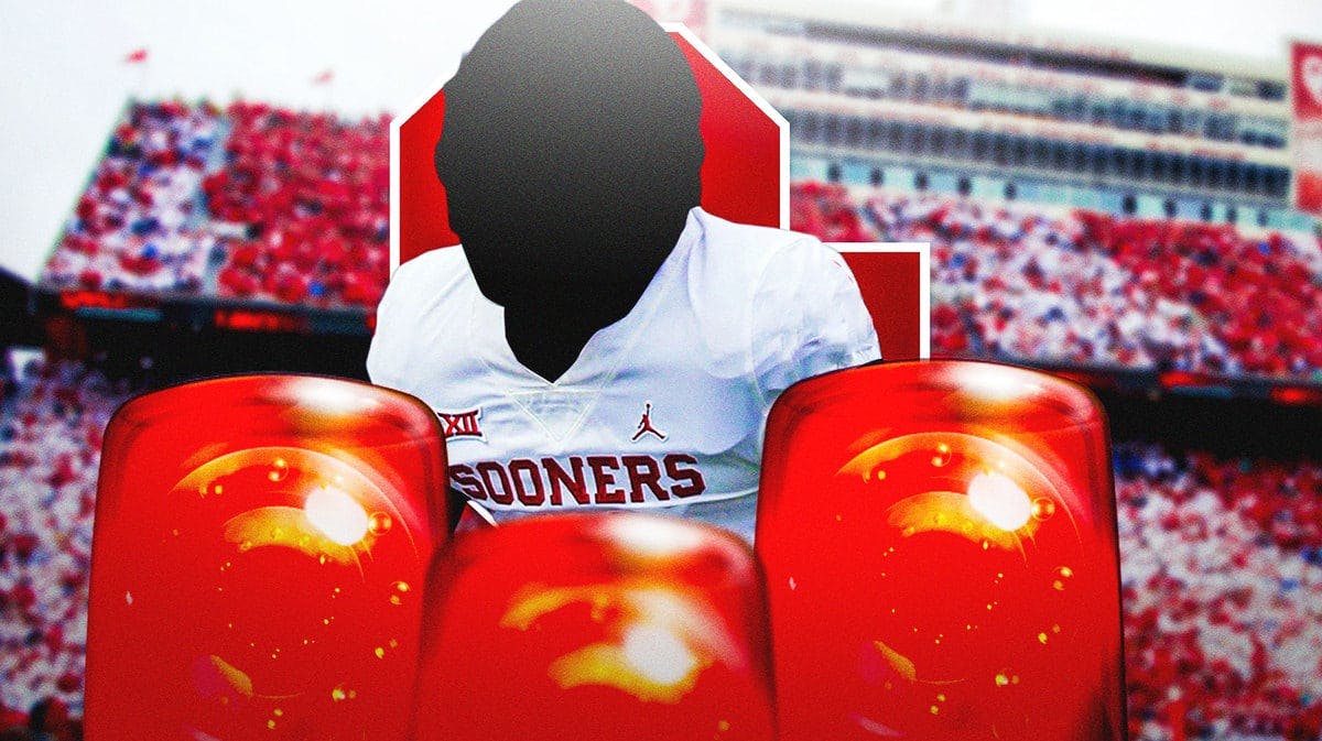 A silhouette wide receiver in Oklahoma football gear surrounded by police sirens.