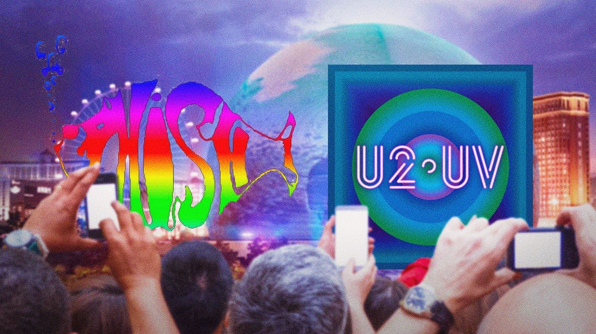 Phish logo and U2:UV logo with Sphere background.