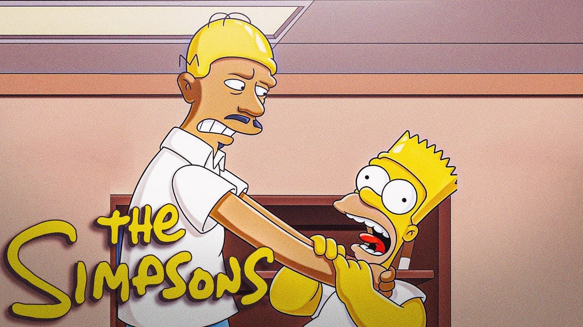 A still from The Simpsons episode in which Homer attends a fathering enrichment class taught by Kareem Abdul Jabbar, and Kareem teaches Homer how it feels to be strangled