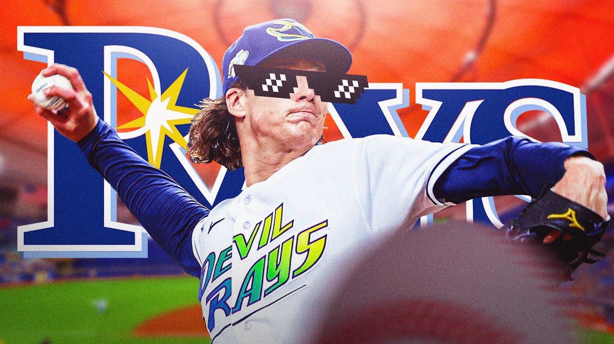 ACTION SHOT of Tyler Glasnow of the Rays with deal with it shades
