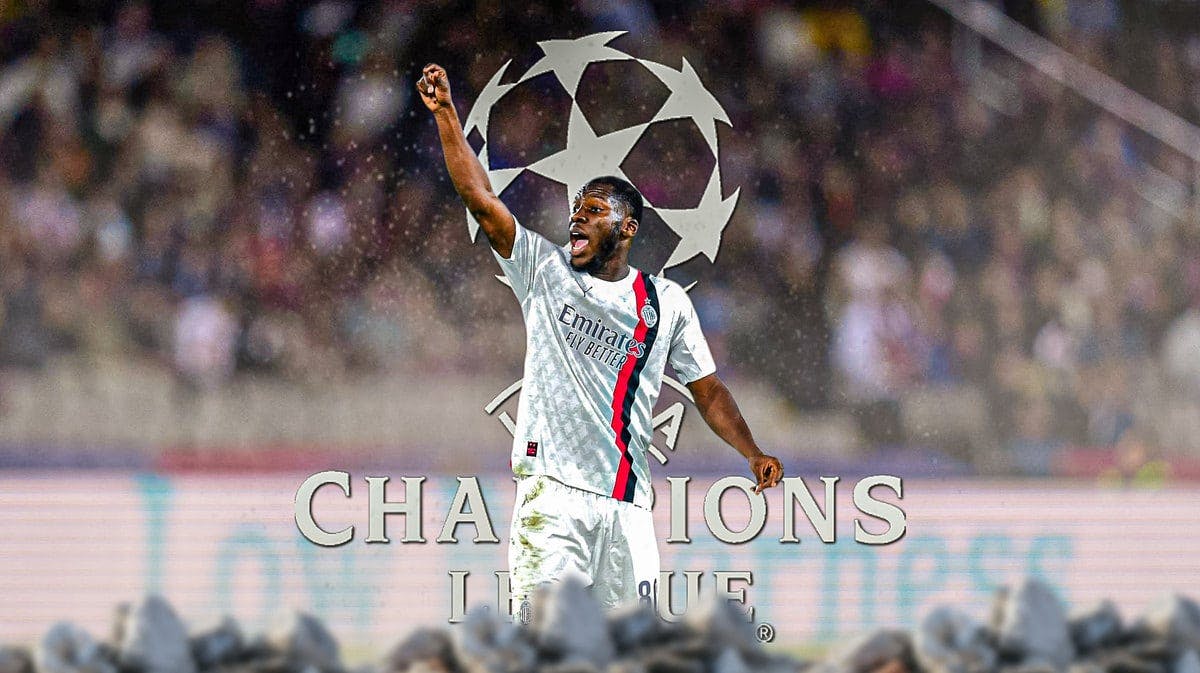 Yunus Musah standing in awe in front of the Champions League logo USMNT