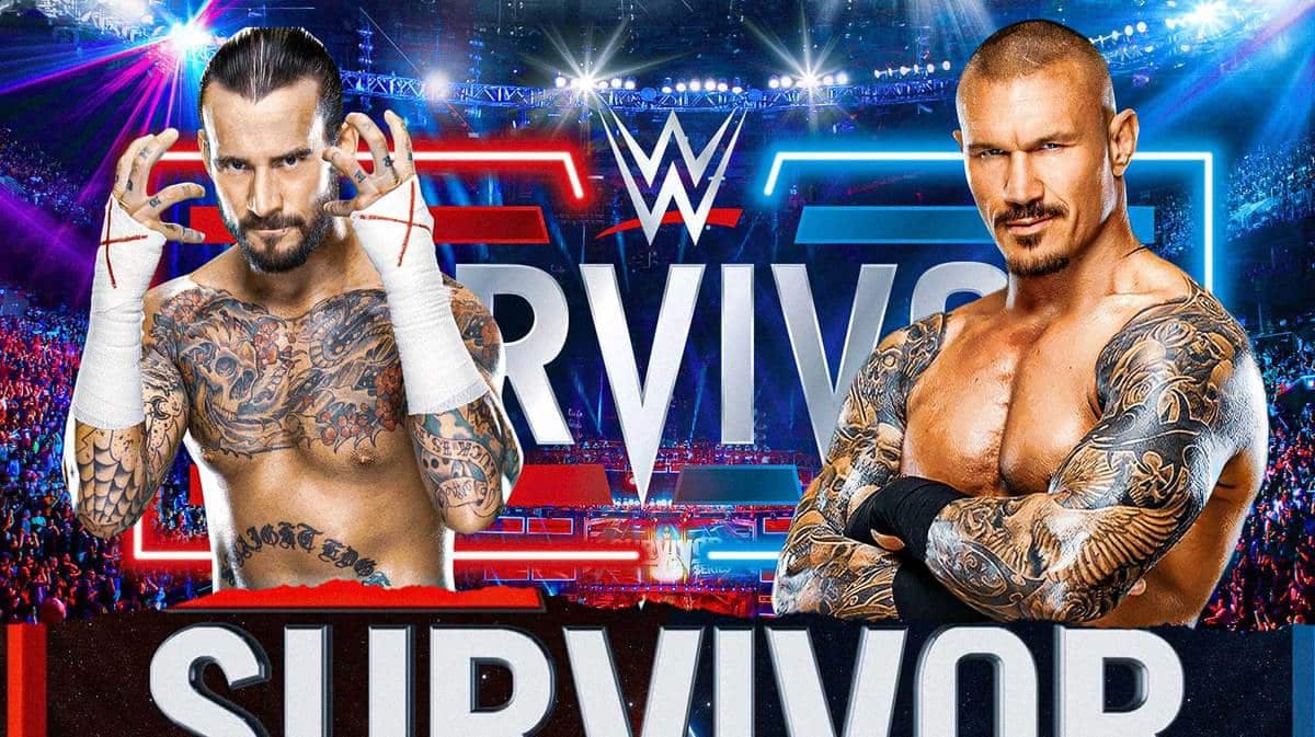 CM Punk and Randy Orton in front of the WWE Survivor Series logo.