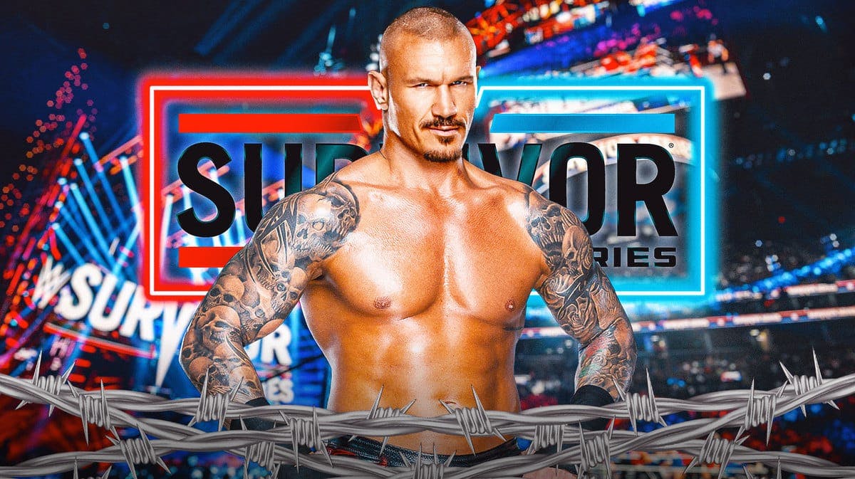 Randy Orton in front of the 2023 Survivor Series logo.