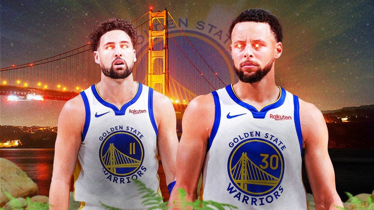 Klay Thompson and Stephen Curry of the Warriors each with woke eyes