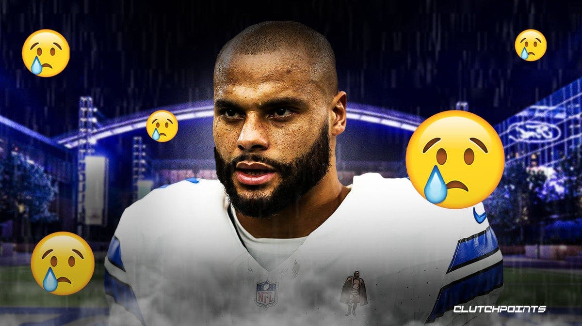 Cowboys' Dak Prescott with crying emojis around him