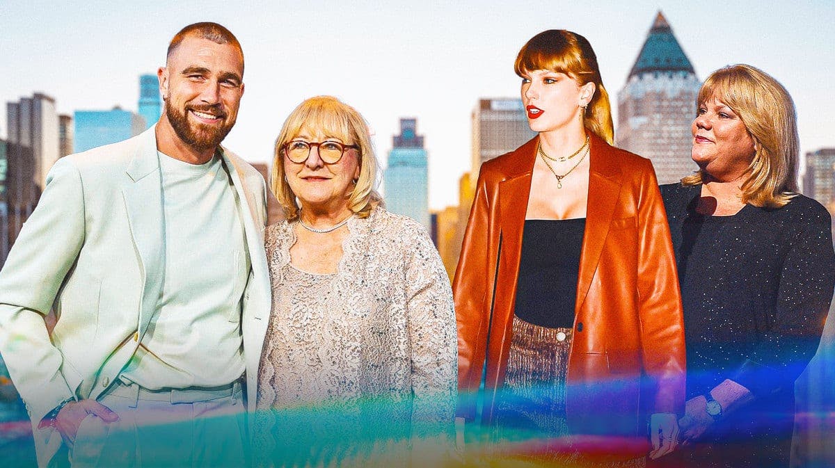 Travis Kelce and Taylor Swift with their mothers