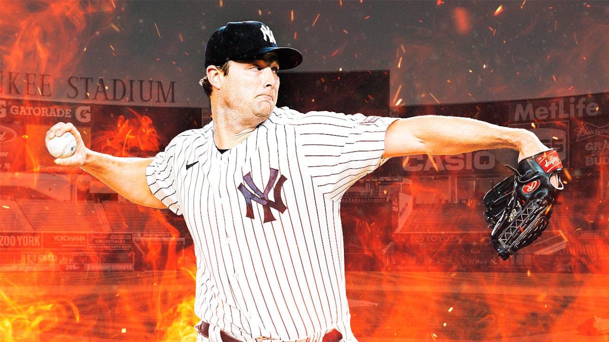 ACTION SHOT Gerrit Cole of the Yankees on fire