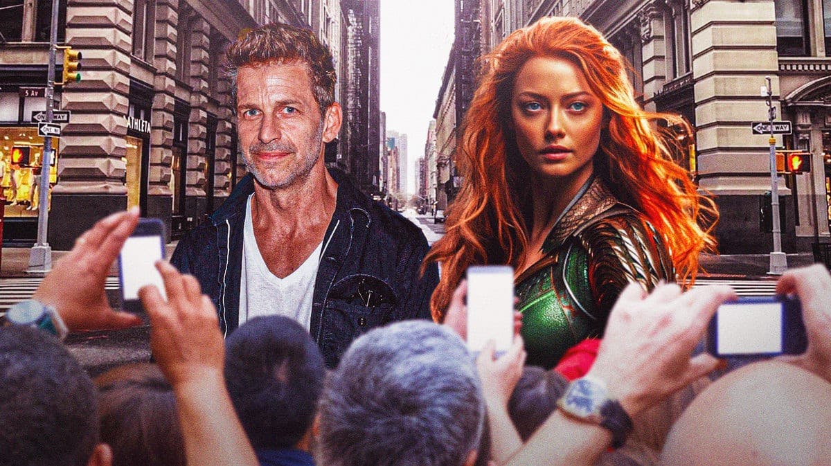 Zack Snyder and Amber Heard, in character as Mera from the Aquaman films
