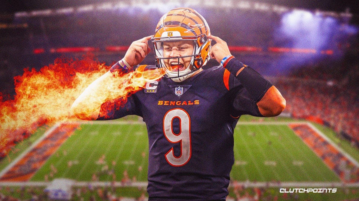 Bengals' Joe Burrow with fire coming out his mouth
