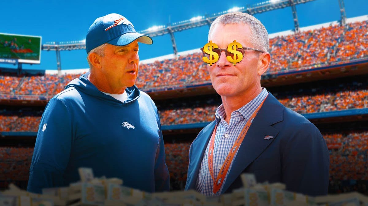 Broncos owner Greg Penner looking at Sean Payton with dollar signs in his eyes