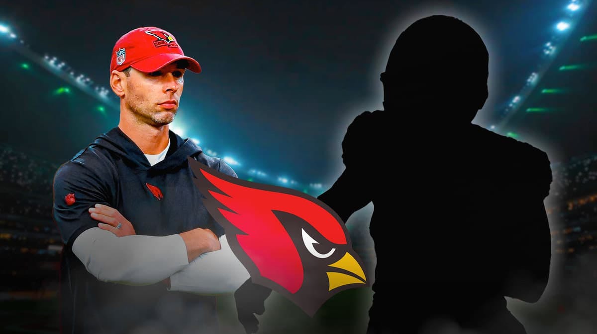 Arizona Cardinals head coach Jonathan Gannon and silhouette of Michael Carter