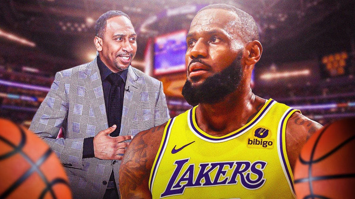 Los Angeles Lakers star Lebron James and ESPN's Stephen A. Smith in front of Crypto.com Arena.