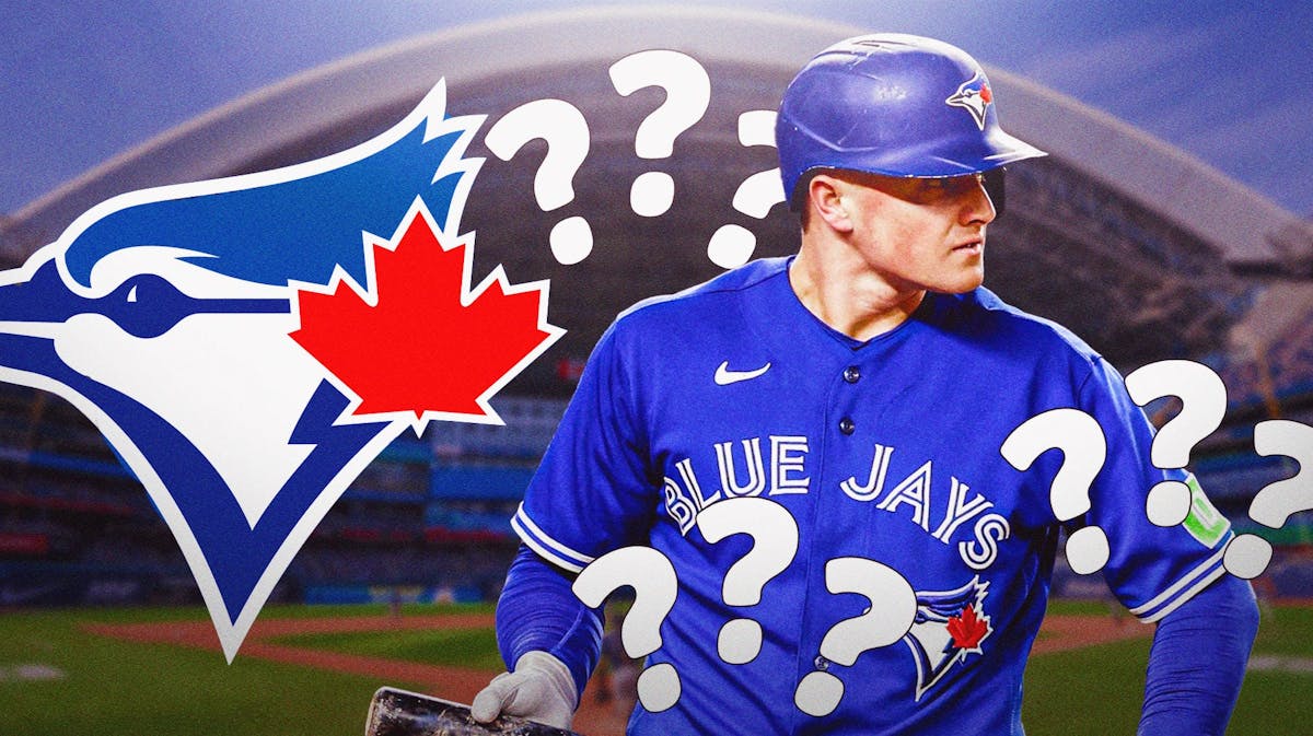 Matt Chapman with the Blue Jays logo and question marks around him