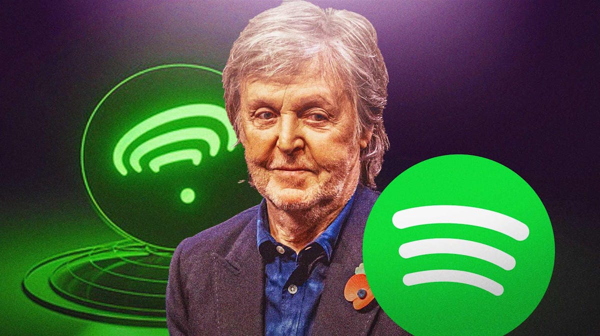 Paul McCartney and Spotify logo.