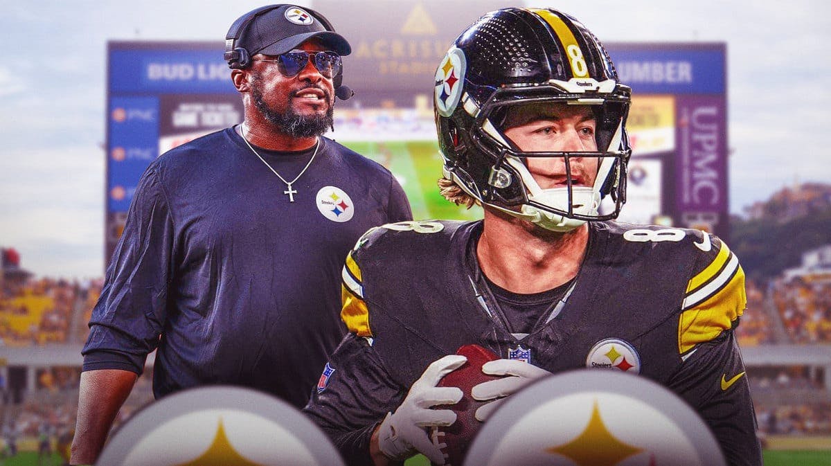 Photo: Kenny Pickett in Steelers uniform with Mike Tomlin happy in Steelers gear next to him