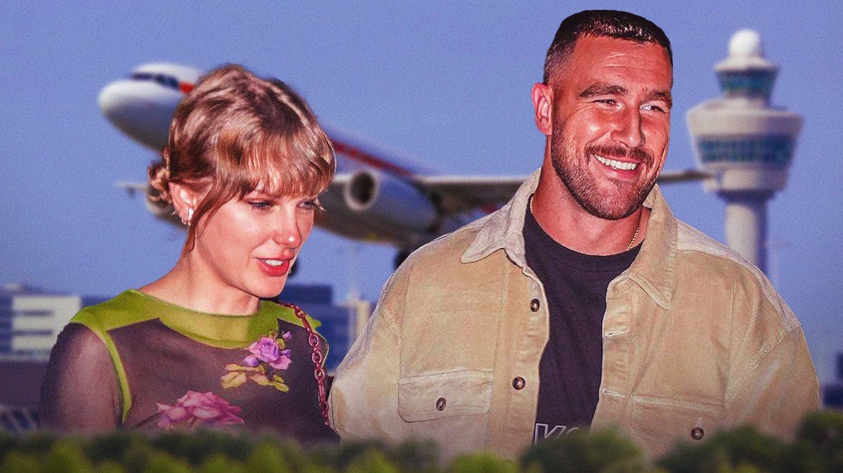 thumb: Taylor Swift and Travis Kelce with a plane in the background