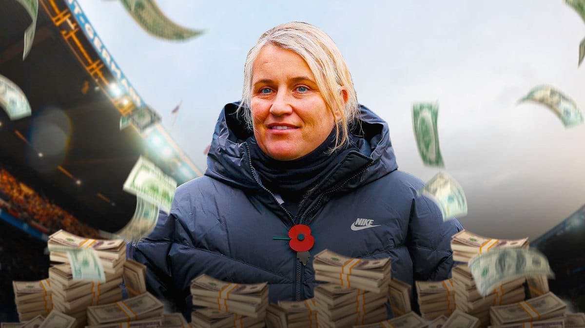 New USWNT Coach Emma Hayes surrounded by stacks of money