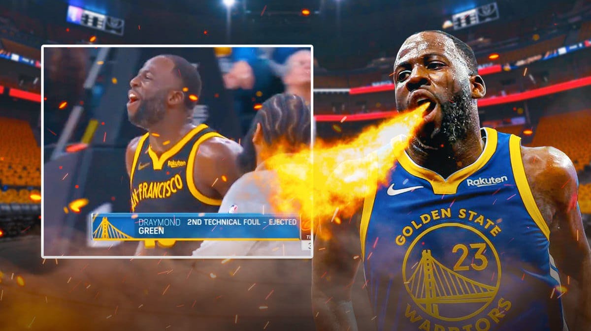 Warriors' Draymond Green with fire coming out his mouth