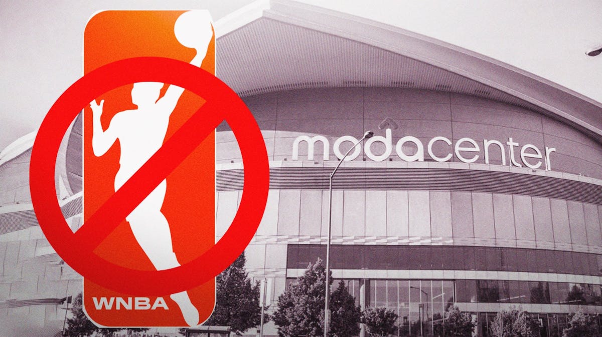 Moda Center with the WNBA logo crossed out