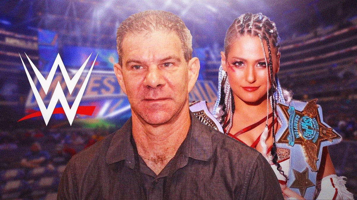 Dave Meltzer next to Giulia with the WWE logo as the background.