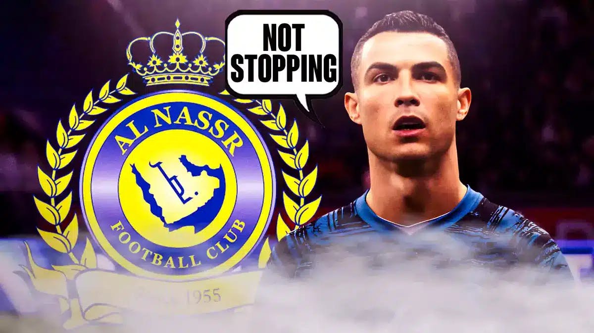 Cristiano Ronaldo saying: ‘Not stopping’ in front of the Al-Nassr logo