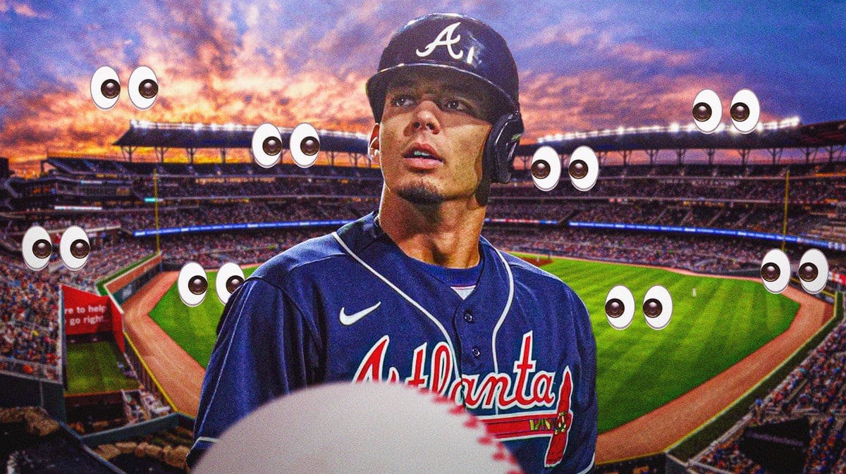 Braves player Vaughn Grissom with the looking eyes emojis around him