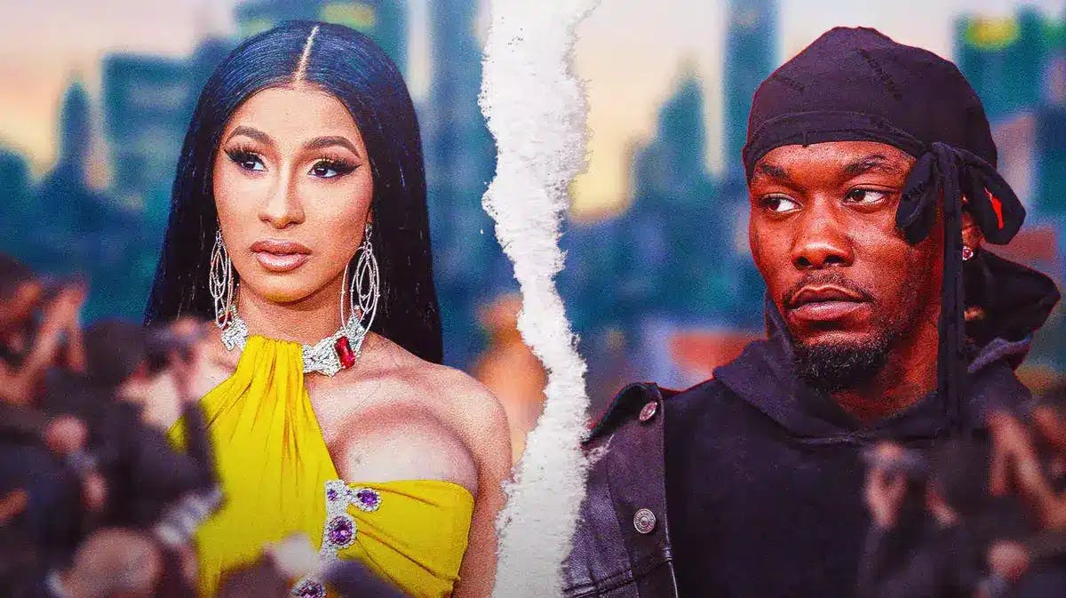 Cardi B and Offset with a rip in the middle.