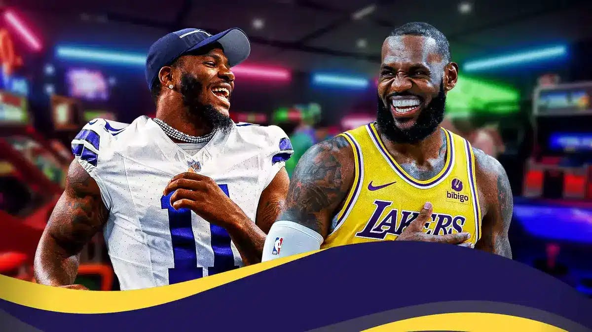 Cowboys Micah Parsons and Lakers LeBron James before game of Madden