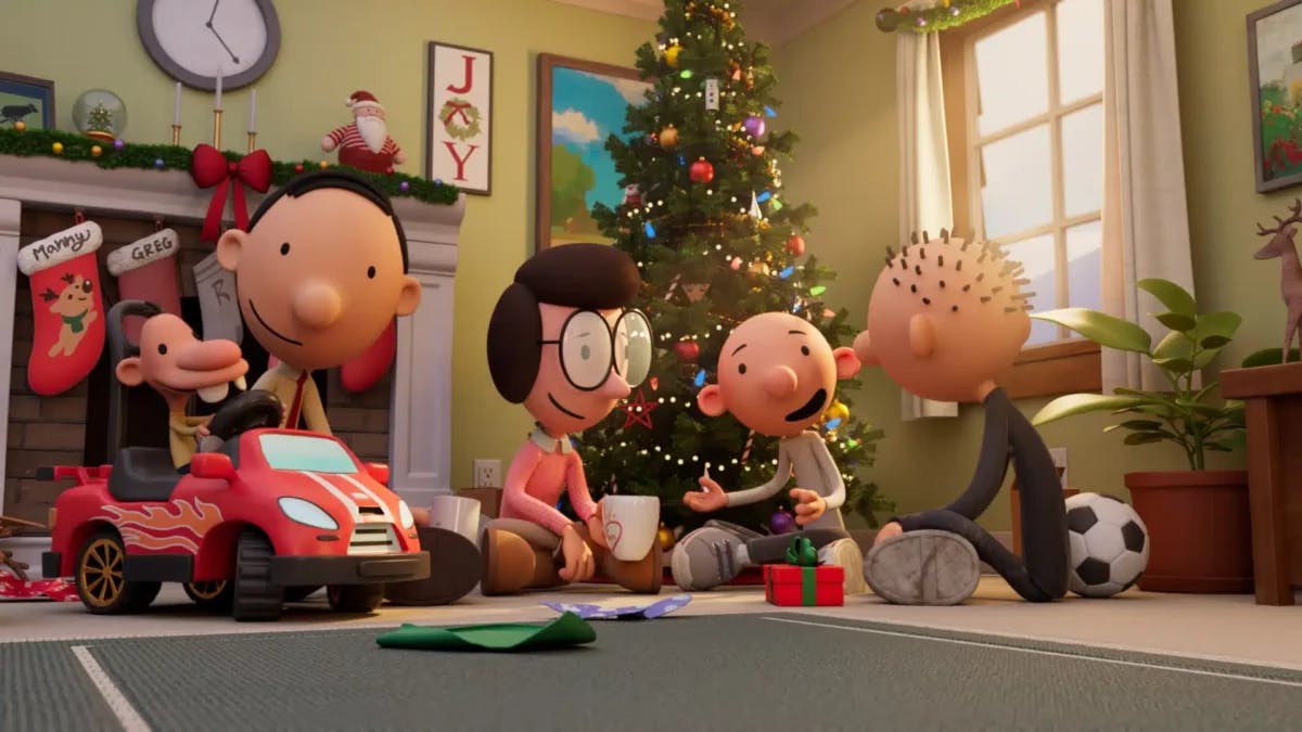 Frank, Susan, Greg, and Rodrick in Diary of a Wimpy Kid Christmas Cabin Fever.