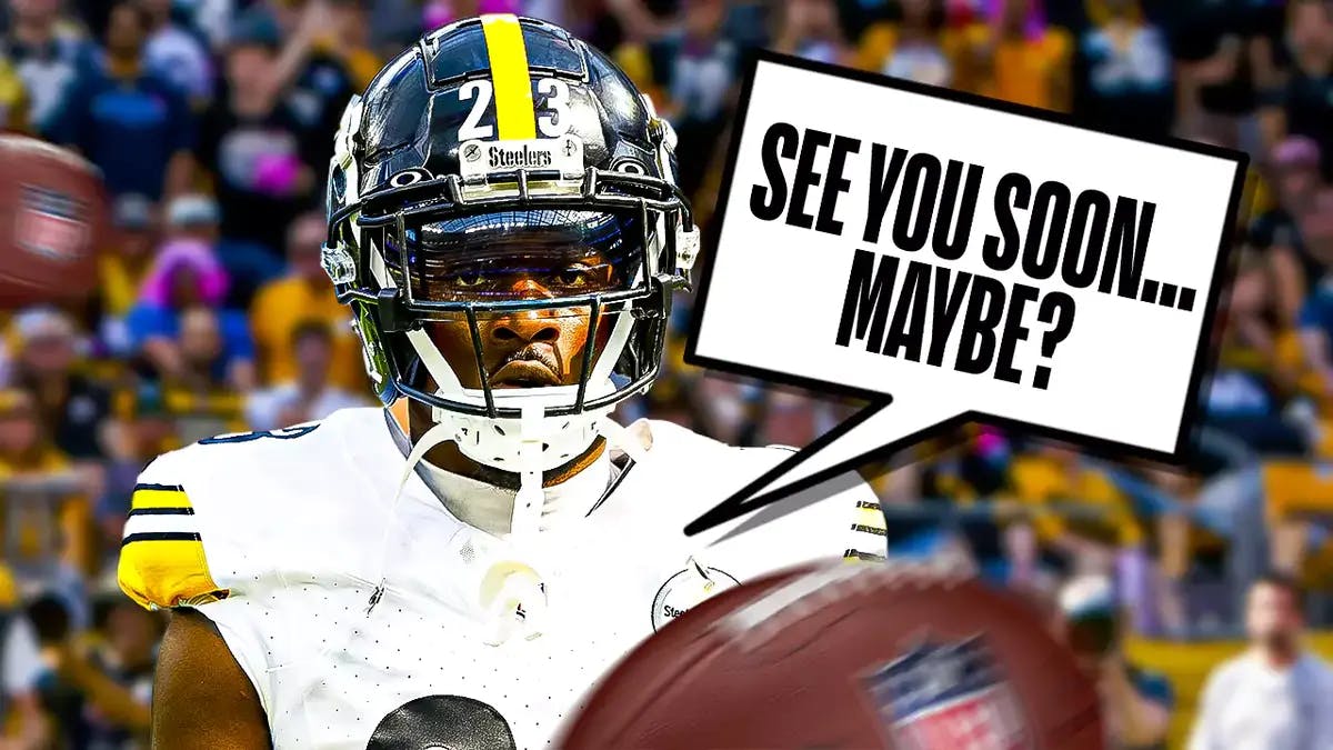 Pittsburgh Steelers' Damontae Kazee and speech bubble “See You Soon…Maybe?”