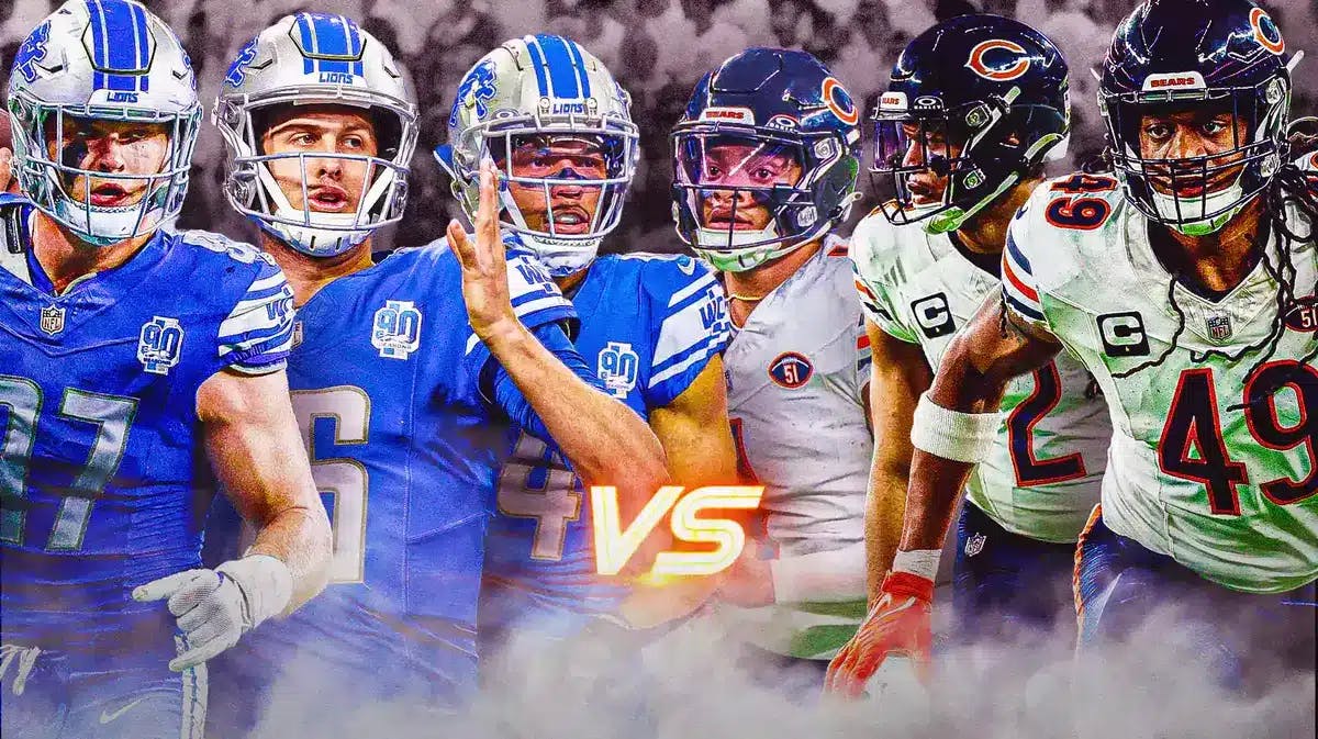 Detroit Lions' Aidan Hutchinson, Jared Goff, and Amon-Ra St. Brown VS. Chicago Bears' DJ Moore, Justin Fields, and Tremaine Edmunds