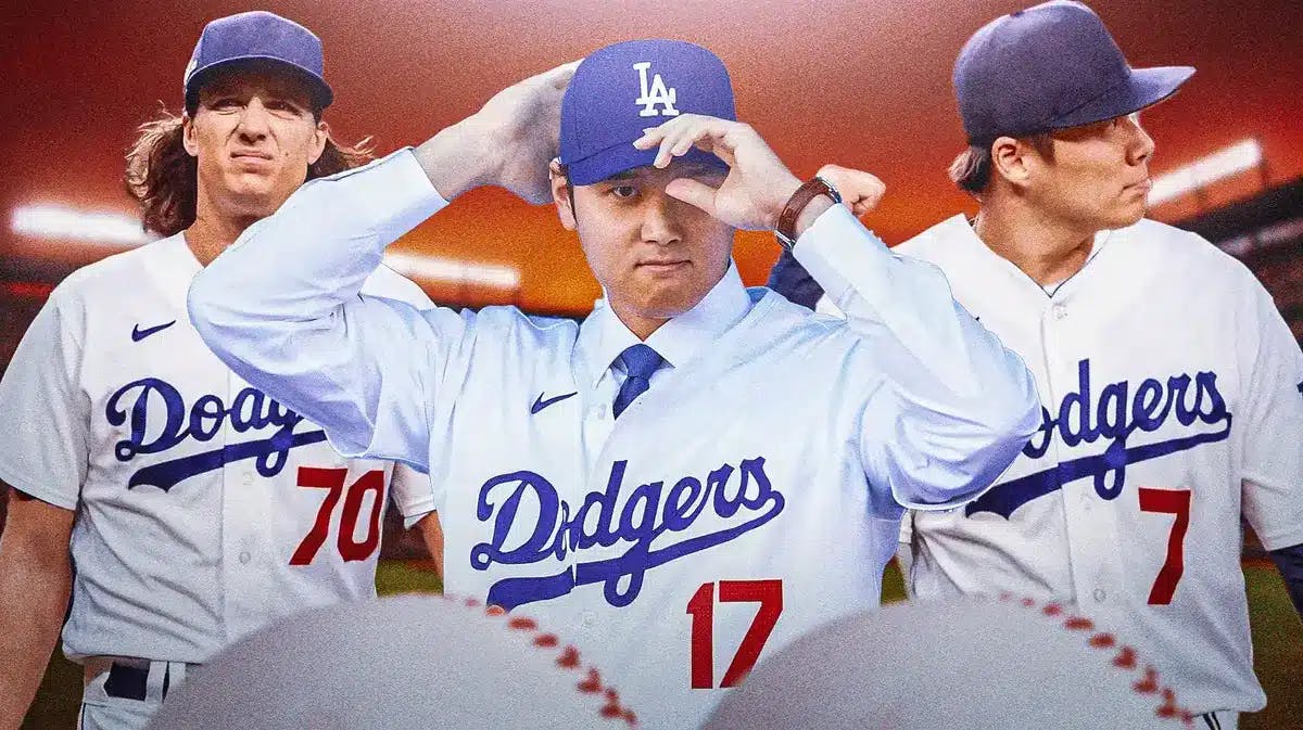 New Dodgers Tyler Glasnow, Shohei Ohtani and Yoshinobu Yamamoto.