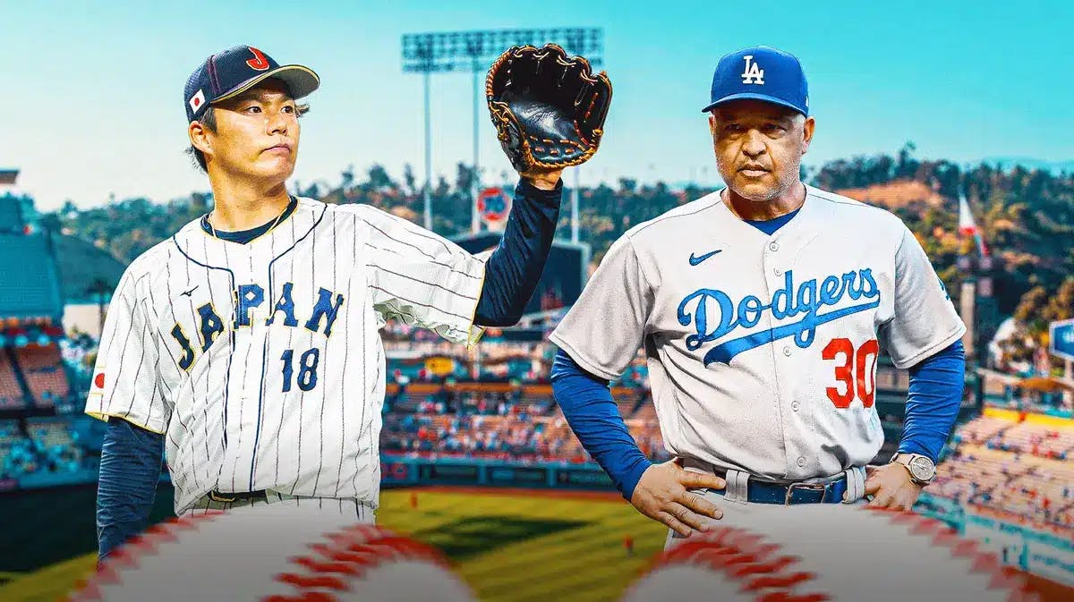 Yoshinobu Yamamoto and Los Angeles Dodgers manager Dave Roberts