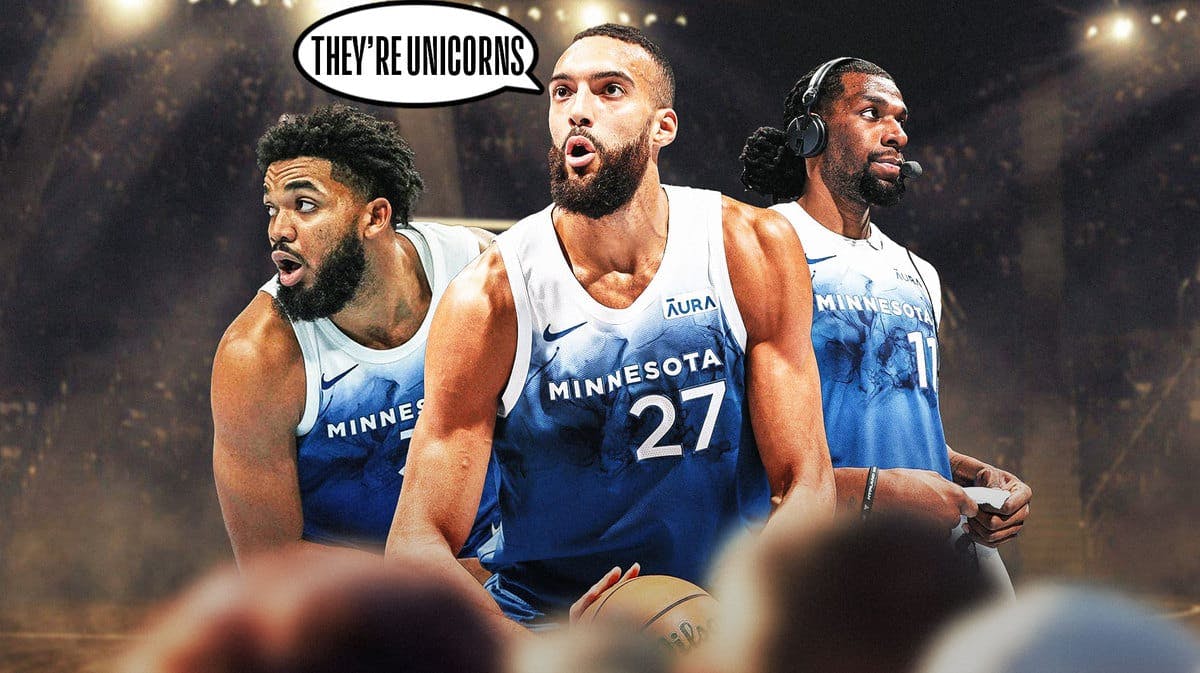 “They’re unicorns” with Naz Reid and Karl-Anthony Towns off to the side in front of Hornets court/arena. Classic uniforms