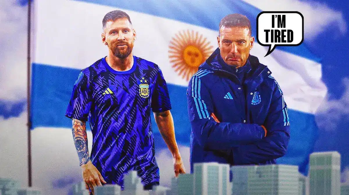 Lionel Scaloni saying: ‘I’m tired’ next to Lionel Messi in front of the Argentine flag