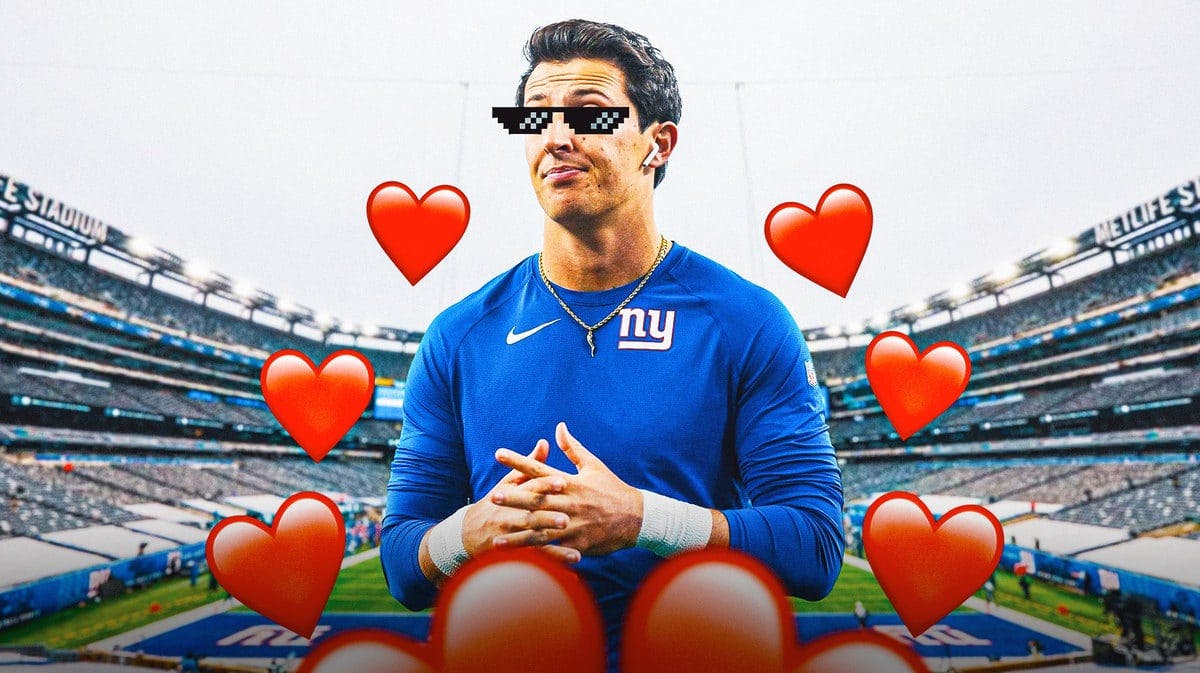 Giants' Tommy DeVito looking cool with the thug life shades on, with hearts all over him