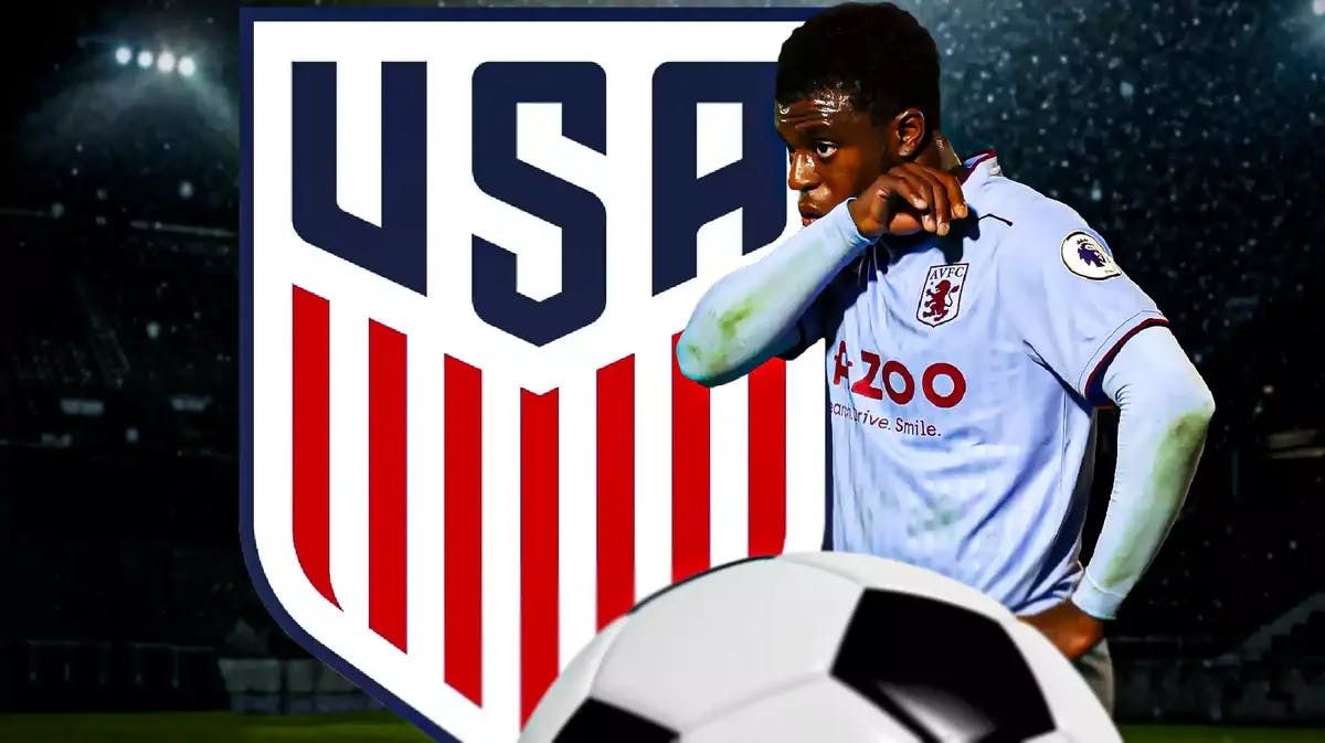 Declan Frith in front of the USMNT logo
