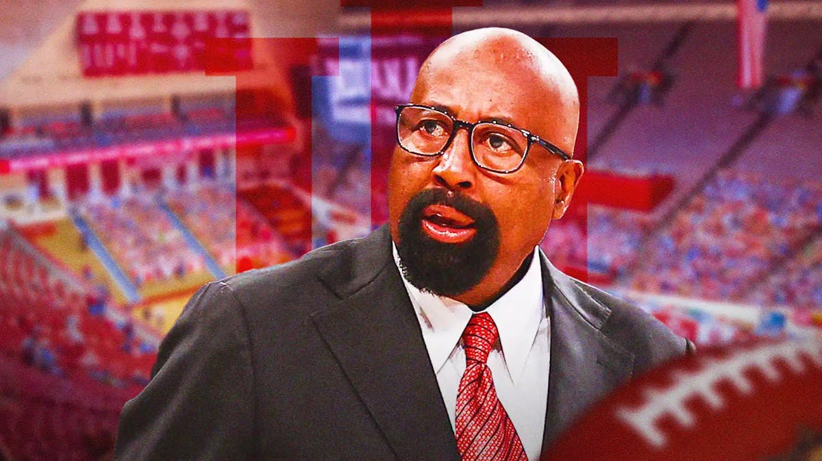 Indiana basketball, Hoosiers, Mike Woodson, Morehead State, Eagles, Mike Woodson with Indiana basketball arena in the background