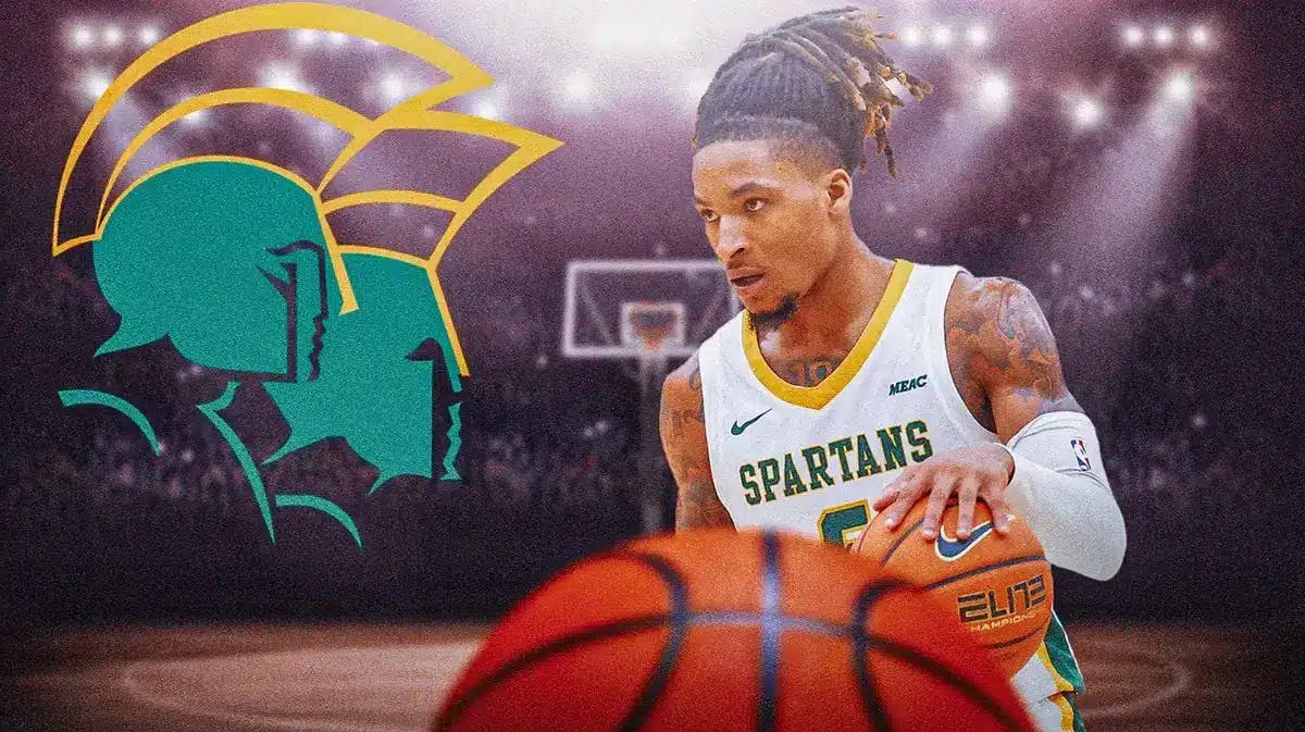 Norfolk State Spartans star guard Jamarii Thomas reacts to being called a racial slur with an 'X' post following the win over Illinois State