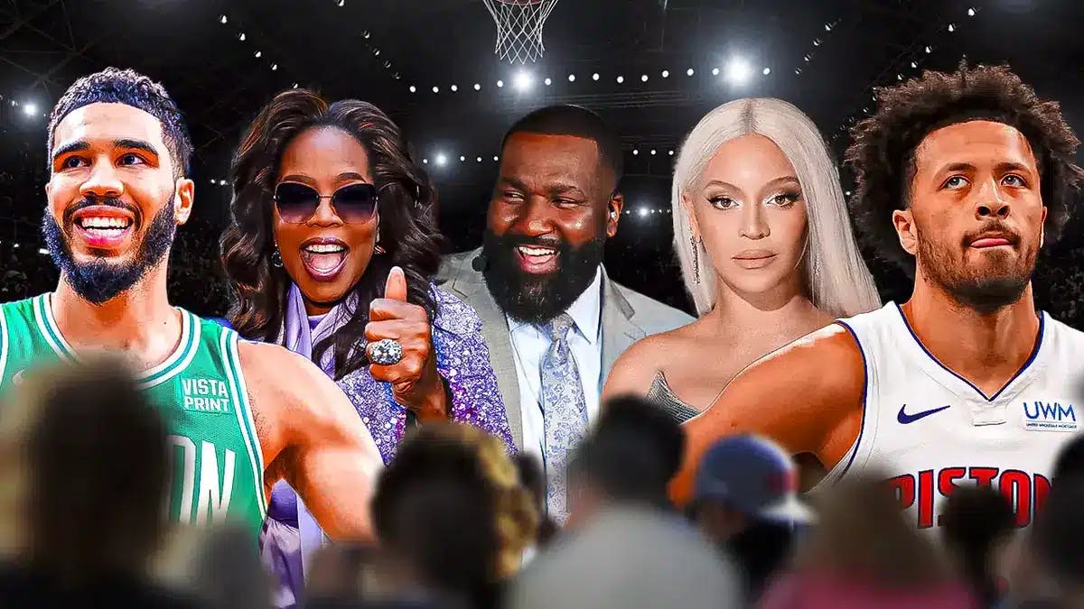 Celtics Jayson Tatum and Pistons Cade Cunningham with Oprah, Kendrick Perkins, and Beyonce