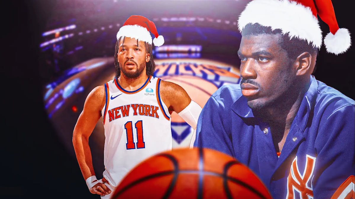 Knicks' Jalen Brunson, Bernard King in Santa hats