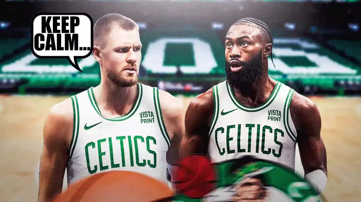 Thumb: Celtics' Kristaps Porzingis saying “Keep calm…”. Jaylen Brown meditating.